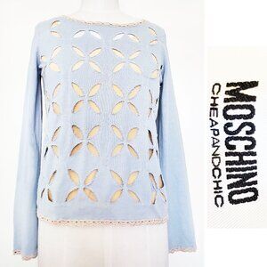 MOSCHINO CHEAP AND CHIC Womens Cotton Knit Cutout Sweater Top with Silk Tank 8